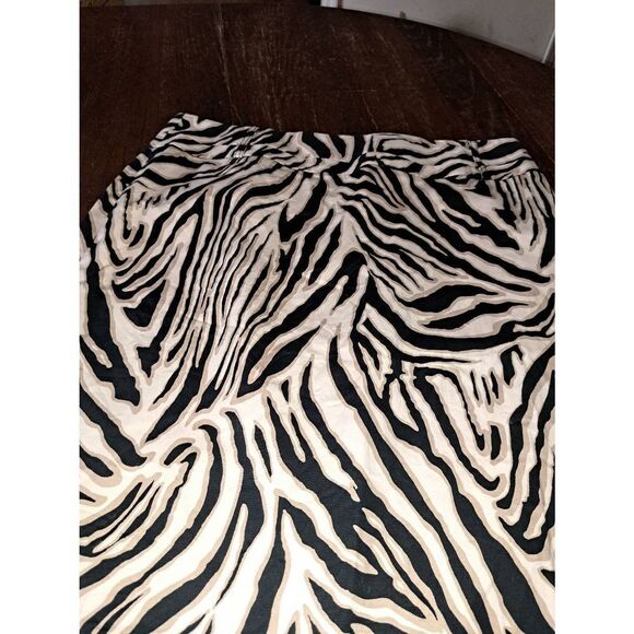 Size 16 Rafaella Tan Cream Black Zebra Animal Striped Midi Skirt Wide Belt Loops - Picture 2 of 5